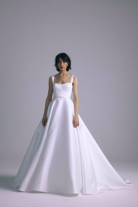 Amsale Bridal, Bridal Trends, Satin Ball Gown, Simple Gowns, Duchess Satin, Satin Gown, Little White Dresses, White Bridal, Perfect Wedding Dress