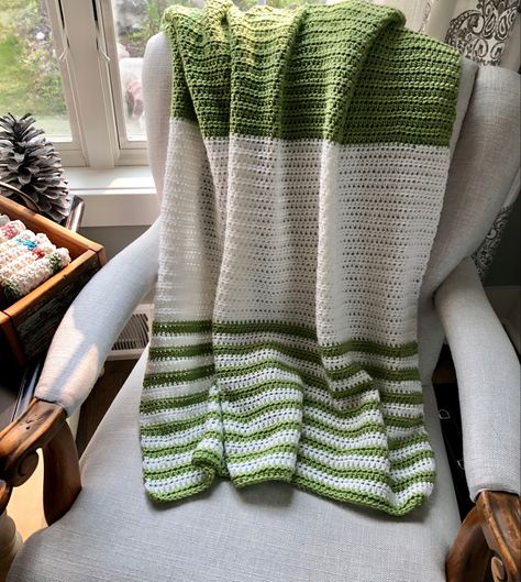 Two Color Striped Crochet Blanket, Crochet Blanket Color Block, Green And Gold Crochet Blanket, Olive Crochet Blanket, Blanket Crochet Green, Crochet Blankets Stripes, Color Block Blanket Crochet, Crochet Blanket Green Color Schemes, Green And Cream Crochet Blanket