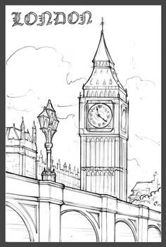 London Art Drawing, Big Ben Drawing, London Sketch, London Drawing, Desen Realist, Architecture Drawing Sketchbooks, A Level Art Sketchbook, Canvas For Beginners, City Drawing