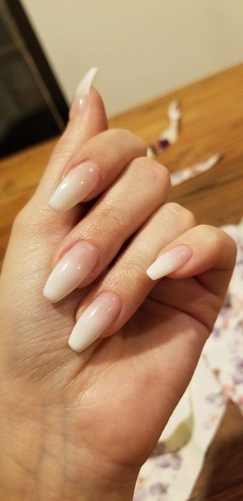 Faded French Tip Acrylic Nails Coffin, Gradient Nails, Gradient White Nails, Gradient Nails White, Gradient Nails Coffin, Nail Gradation, Gradient French Nails, White Gradient Nails, Gradient French Tip