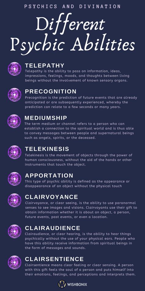 Some people inherit mystic traits or affinities to certain abilities, such as psychic abilities. All people who develop psychic abilities have access to all their gifts but some only chose to practice a few. Some of these psychic abilities are telepathy, precognition, mediumship, telekinesis, apportation, clairvoyance, clairaudience, clairsentience, and scrying among many more. Physic Abilities Spell, Mediumship Development Psychic Mediums, Empath Witch Psychic Abilities, Spells For Telekinesis, Matter Transmutation Power, Opening Third Eye Psychic Abilities, Enhancing Psychic Abilities, Spells To See The Future, How To Practice Magic