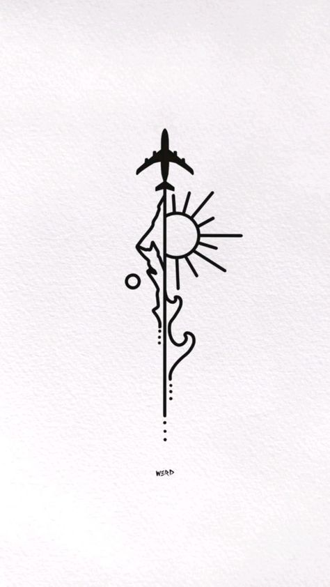 Plane Travel Tattoo Ideas, Unique Design Tattoo, Tattoo Designs For Travelers, Simple Tattoos Travel, Sun Ideas Tattoo, Travel Tatoos Ideas Men, Small Travelling Tattoos, Minimalist Travel Tattoo Men, Travel Tattoos Ideas