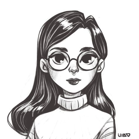 Girl With Specs Drawing, Girl With Glasses Drawing, Character Design Disney, Doodle Girl, Person Drawing, Character Design Girl, Mandala Art Lesson, Cartoon Sketches, Cartoon Girl Drawing