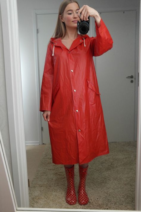 Red raincoat Mackintosh Raincoat, Red Raincoat, Rain Coats, Pvc Raincoat, Rubber Boots, Rain Wear, Rainy Day, Rain Jacket, Cape