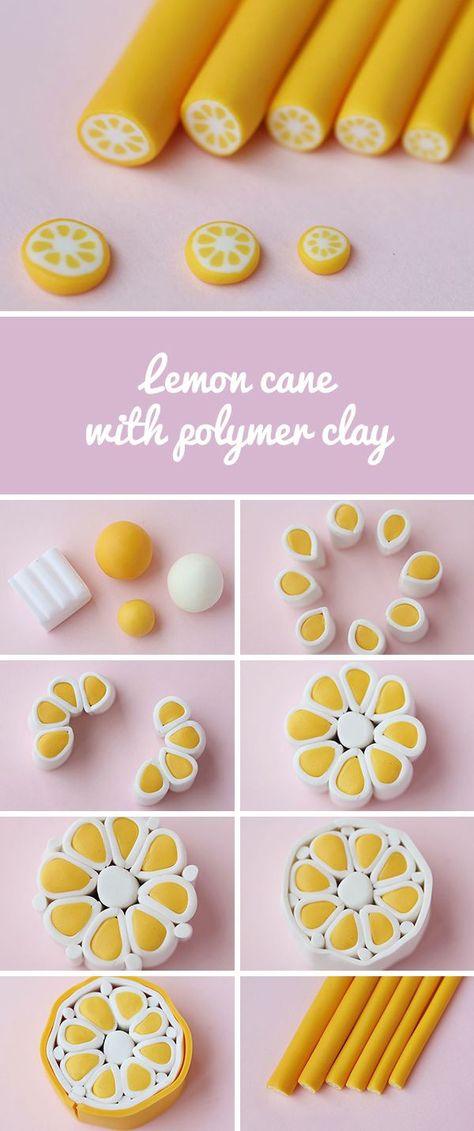 Cercei Din Lut Polimeric, Lemon Diy, Polymer Clay Kunst, Diy Fimo, Kartu Valentine, Clay Cane, Diy Clay Earrings, Tanah Liat, Polymer Clay Cane