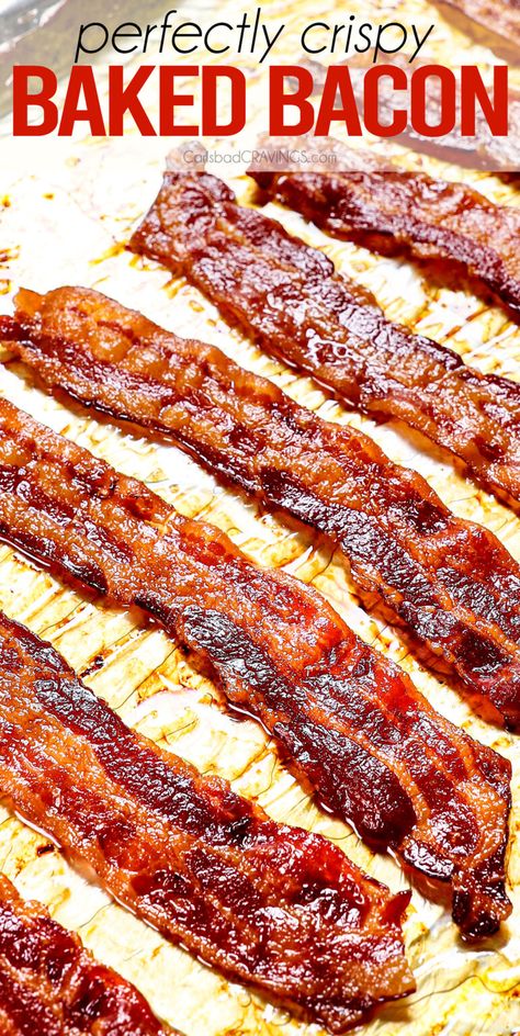 Oven Bacon - Carlsbad Cravings Crispy Oven Baked Bacon, Frying Bacon In The Oven, Bacon In Oven Recipe, Thick Bacon In Oven, Bacon Cooked In The Oven, Best Way To Cook Bacon In The Oven, Baking Bacon In Oven, Cooking Bacon In Water, Oven Bacon Thick Cut