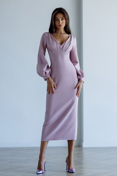 Engagement Dress Modest, Classy Pink Dress, Lavender Formal Dress, Pink Dress Outfit, Dress Puff Sleeve, Backless Midi Dress, Blouse Sale, Belted Midi Dress, Engagement Dresses