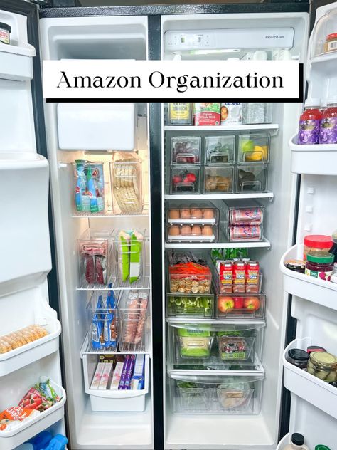 How To Organize Fridge Side By Side, Fridge Organization Ideas Side By Side, Organization Fridge Refrigerators, Organisation, Mom Fridge Organization, Fridge Organization Dollar Tree, Organization For Refrigerator, Deep Fridge Organization, Freezer Door Organization