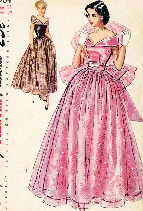 1940s Evening Gowns | 1940s Evening Dress Pattern Simplicity 2964 by WEAREVINTAGESEWING, $75 ... Dreamy Portrait, 1940s Evening Dresses, Istoria Modei, Portrait Neckline, Evening Dress Patterns, Mode Retro, Simplicity Patterns Dresses, Stil Vintage, Dress History