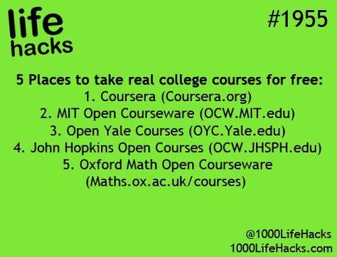 Free College School Life Hacks, 1000 Lifehacks, Info Board, 1000 Life Hacks, College Courses, Higher Learning, E Mc2, Online College, Johns Hopkins