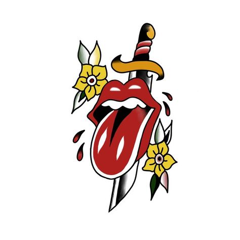 Rock N Roll Tattoo, Gentleman Tattoo, Tongue Tattoo, Rolling Stones Tattoo, Stone Tattoo, Tattoo Practice, Rock Tattoo, Band Tattoos, Old School Tattoo Designs