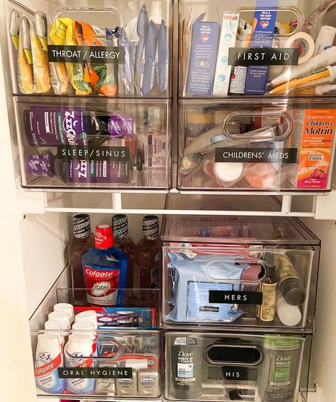 The Home Sanctuary ™️ on Instagram: “We completely transformed this bathroom closet using these beautiful bins from @thecontainerstore ! Now everything is SEEN and very easily…” Organisation, Shoeless House Ideas, Organization Bathroom Closet, Deep Bathroom Closet Organization, Organizing Apartment Ideas, Hygiene Closet, Master Bath Organization, Organize Bathroom Closet, Organizing Ideas For Closets