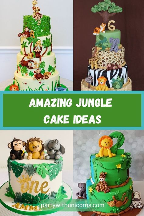 Zoo Birthday Cake Ideas, Jungle Animals Birthday Cake, Zoo Birthday Party Cake, Safari Jungle Birthday Cake, Wild One 1st Birthday Cake, Wild Theme Birthday Cake, Jungle Themed Birthday Cake, Jungle Birthday Cake Simple, Jungle Animal Birthday Cake