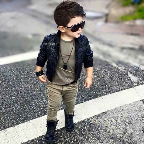 Boys fashion love the leather jacket Toddler Boy Fashion, Kids Dress Boys, Kids Fashion Swag, Baby Boy Swag, Baby Boy Dress, Kids Fashion Dress, Stylish Boys