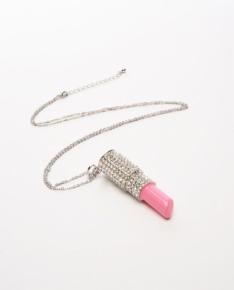 Rhinestone Lipstick Necklace in Pink Lipstick Necklace, I Love Jewelry, Girly Jewelry, All That Glitters, Barbie Pink, Lipstick Lip, Bling Jewelry, Beauty Shop, Girls Best Friend