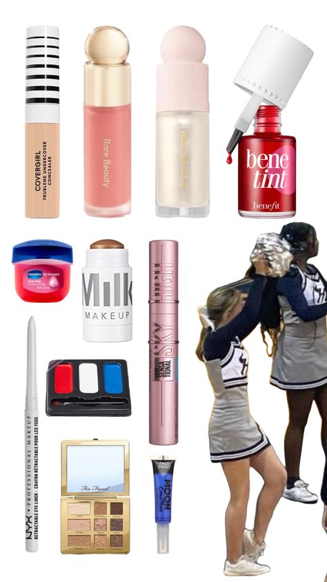 Cheer Game Day Makeup, Cheerleader Makeup, Cheer Fits, Cheer Games, Cheerleading Makeup, Cheer Makeup, Sideline Cheer, Cheer Tryouts, Hot Coco