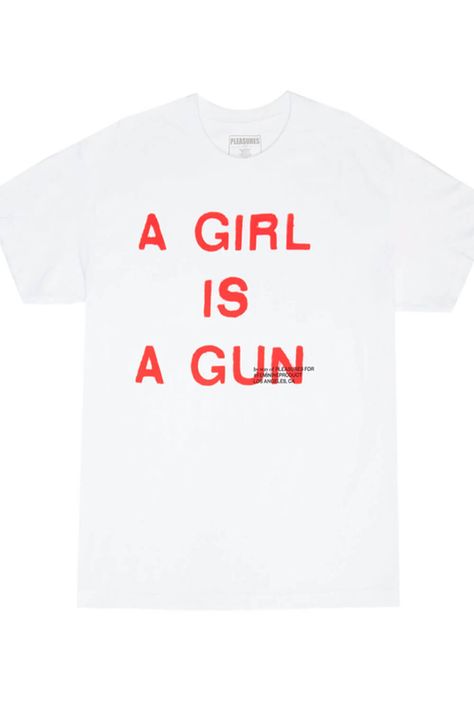 Step into the world of contemporary fashion with the Pleasures A Girl is a Gun T-Shirt . This iconic unisex t-shirt, available in two classic colors of white and black, is the epitome of modern grunge fashion. Crafted from a high-quality cotton blend material, it offers both comfort and style, making it a must-have for anyone passionate about the soft grunge aesthetic. Whether you're dressing up for a day out or curating your wardrobe for soft grunge TikTok clothing, this t-shirt is your perfect pick. Free shipping in the US and worldwide. S - Chest: 93 cm (36.61 inches); Length: 68 cm (26.77 inches); M - Chest: 95 cm (37.40 inches); Length: 70 cm (27.56 inches); L - Chest: 103 cm (40.55 inches); Length: 72 cm (28.35 inches); XL - Chest: 109 cm (42.91 inches); Length: 74 cm (29.13 inches).