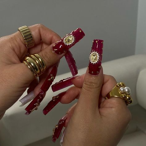 Gel X | Bell Gardens Ca.˚✧₊ | ⚜️⚜️⚜️ Nails for @thenailmuse.co #bellgardens #losangelescounty #extralongnails #aprestips | Instagram Red Long Nails, Red Acrylic Nail Designs, Aesthetic Ring, Bell Gardens, 2023 Nails, Clear Acrylic Nails, Polish Nails, Red Acrylic Nails, Arylic Nails