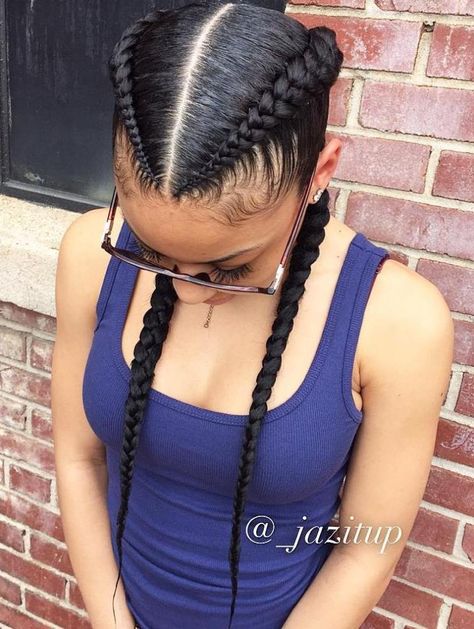 Two Black Feed In Braids Cornrow, Two Cornrows, Boxer Braids Hairstyles, Two Braid Hairstyles, Boxer Braids, Feed In Braid, Two Braids, Cool Braid Hairstyles, Girls Braids