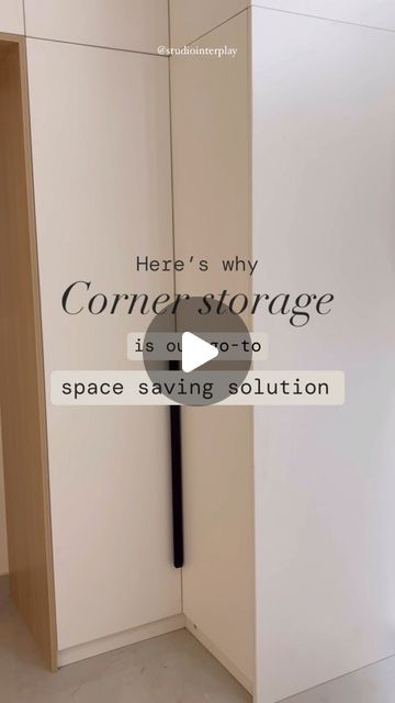 Studio Interplay on Instagram: "We love adding corner cabinets to maximize the available space in our projects.   Here’s why you should go for corner storage⬇️   ✅Efficiently saves space. ✅Keeps things organized. ✅Maximizes storage in tight areas. ✅Declutters corners effectively. ✅Customizable to fit your needs.  We hope this was helpful!   If you’re planning on creating something similar, save this to show your contractor later!📌   [interior design, home renovation, storage ideas, storage solutions, wardrobe, innovative storage ideas, Gurgaon homes, Gurgaon home renovation] #homerenovation #gurgaonhomes #storageideas #storagesolutions" Wardrobe Corner Solution, Wardrobe Corner Shelf, U Shaped Wardrobe Design, Corner Storage Cabinet Bedroom, Corner Shoe Cabinet, Space Saving Interior Design Ideas, Small Corner Storage Ideas, Awkward Closet Space, Awkward Corner Space Bedroom