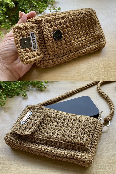 Phone Carrier Crochet, Crochet Phone Wallet, Small Phone Bag, Knitting Phone Bag, Crochet Phone Sleeve, Free Crochet Phone Bag Patterns, Crochet Purse With Zipper, Phone Cover Crochet, Crochet Cellphone Bag Free Pattern