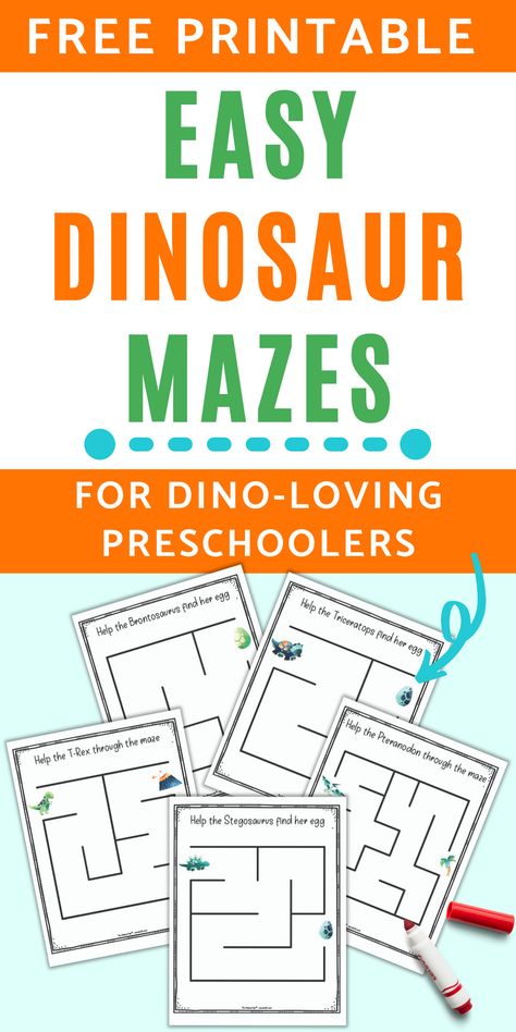 These free easy dinosaur mazes for preschoolers are no-prep fun for children who love dinosaurs! This free printable dinosaur activity is fun and developmental for preschoolers, pre-k, and even kindergarteners. Click through for your free easy maze printables with cute dinosaurs today! Preschool Mazes Free Printable, Easy Mazes For Kids Free Printable, Printables For Prek, Easy Maze, Dinosaur Preschool, Thema Dino, Dinosaur Classroom, Scissors Skills, Dinosaur Activity