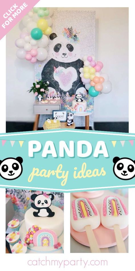 Pandas, Panda Themed Party Food, Rainbow Panda Birthday Party, Rainbow Cakesicles, Panda Themed Birthday Party, Birthday Party Meals, Panda Birthday Theme, Animal Themed Party Food, Panda Themed Party