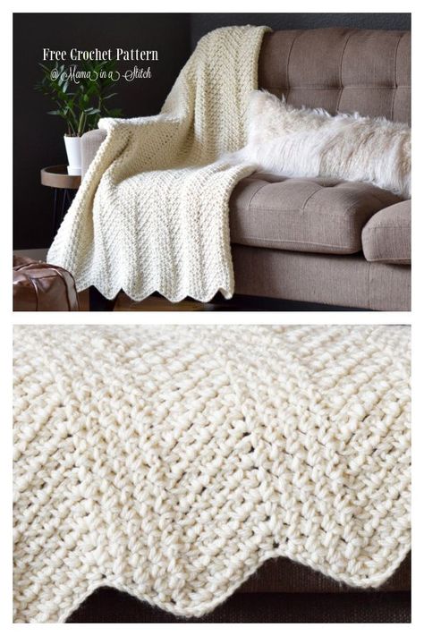 Ripple Moss Stitch Blanket Free Crochet Pattern Moss Stitch Ripple Afghan, Farmhouse Blanket Crochet, Free Chevron Crochet Pattern Blanket, Free Crochet Pattern Afghan, Ripple Moss Stitch Crochet, Velvet Blanket Crochet Pattern, Ripple Blanket Crochet Pattern, Boho Crochet Blanket Patterns Free, Crochet Afgans Patterns Free