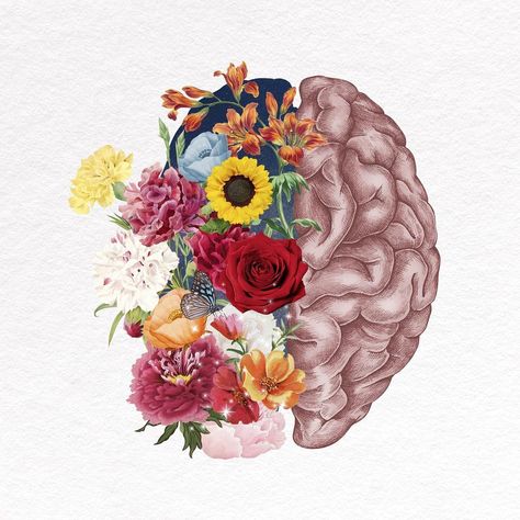 Beautiful mind mixed media, floral brain design | premium image by rawpixel.com / Adjima Brain Flowers, Floral Brain, Brain Pictures, Brain Design, Brain Drawing, About Brain, Brain Illustration, Affiches D'art Déco, Brain Images