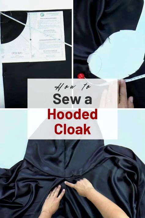 Couture, Cape Pattern Sewing Free, Hooded Cloak Pattern, Cloak Sewing Pattern, Hood Pattern Sewing, Hooded Cape Pattern, Long Hooded Cloak, Cape Tutorial, Sew Halloween Costume