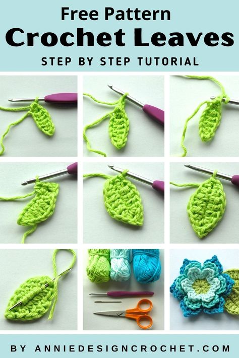 A Step by Step tutorial for making crochet leaves to add to a crochet flower. Free Pattern Friday Crochet Leaf, Amigurumi Patterns, Easy Leaf Crochet Pattern, Crochet Tiny Leaf Free Pattern, Crochet Flower Leaf, Crochet Mini Leaf Free Pattern, Rose Leaf Crochet Pattern, Simple Crochet Leaf Pattern, Free Crochet Leaves Pattern