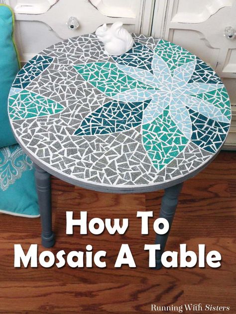 DIY Mosaic Table - Learn how to mosaic a table including how to transfer a design, cut tiles, and mix and apply grout. This complete step by step tutorial includes step photos and a downloadable, printable template. Great DIY home decor project! Easy Mosaic Patterns Templates, Easy Mosaic Patterns, Mosiac Table, Diy Tile Table, Mosaic Patterns For Beginners, Diy Mosaic Projects, Mosaic Tile Table, Mosaic Furniture, Diy Table Top