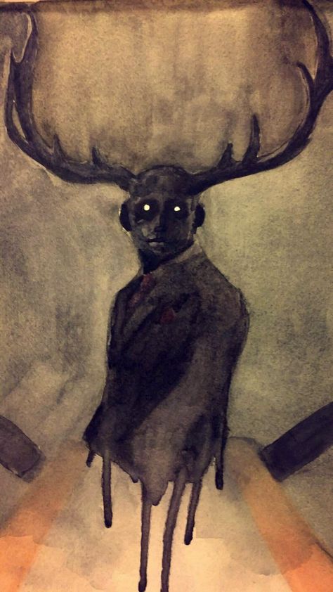 Be Courteous Watercolor Art Scary, Watercolor Horror Art, Hannibal Wendigo Art, Horror Watercolor Paintings, Scary Watercolor Paintings, Hannibal Painting, Eerie Watercolor, Creepy Watercolor Art, Mysterious Drawings
