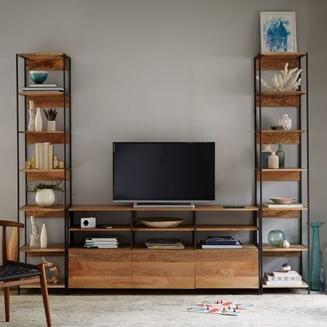 Modern Media Consoles, Cabinets & Storage | West Elm Modern Media Console, Living Tv, Open Bookshelves, Oversized Furniture, Media Furniture, Rack Tv, Rustic Storage, Industrial Storage, Modular Storage