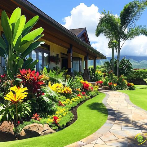 tropical_landscaping_front_yard 6 Outdoor Patio Landscaping Ideas, Front Yard Tropical Landscaping Design, Tropical Driveway, Tropical Garden Design Landscaping, Tropical Landscaping Front Yard, Alabama Landscape, Resort Landscaping, Landscaping Front Yard Ideas, Landscape Florida