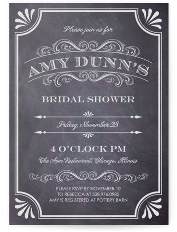 Rustic, Vintage, Black Bridal Shower Invitations From Minted By Independent Artist Erin Deegan. Chalkboard BSI. Chalkboard Art, Chalkboard Fonts, Chalkboard Border, Blackboard Art, Chalkboard Lettering, Chalkboard Designs, Chalkboard Wall, Chalkboard Wedding, Rehearsal Dinner Invitations