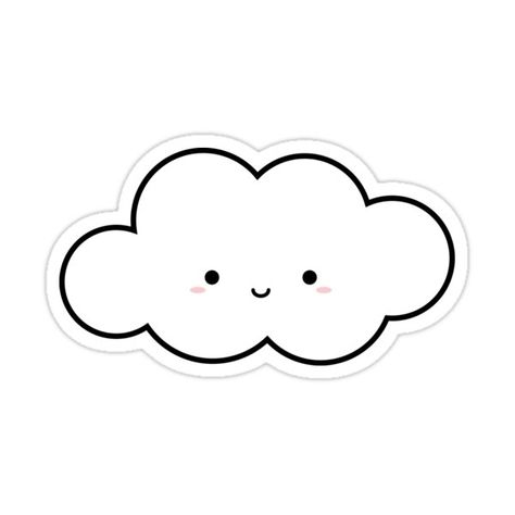 Kaws Painting, Clouds Printable, Cloud Sticker, Minimalist Tattoo Small, Smiley Happy, Cute Cloud, Cloud Stickers, Blue Sticker, Black And White Stickers