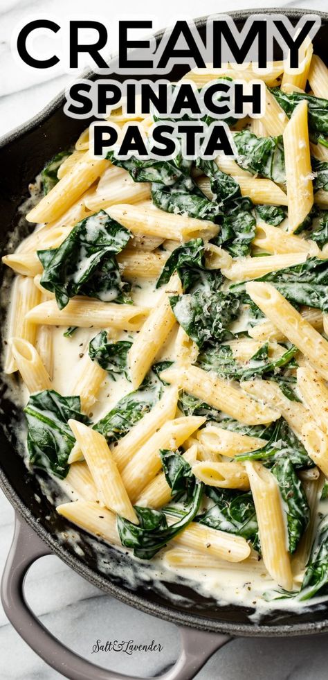 Fresh Spinach Pasta Recipes, Alfredo Spinach Pasta, Creamy Spinach Pasta, Spinach Pasta Sauce, Creamy Chicken Spinach Pasta, Spinach Pasta Recipe, White Wine Pasta Sauce, Recipe With Milk, Creamy Spinach Sauce