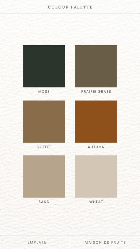 A colour palette with rich earthy shades of moss dark green, brown green, latte coffee, rust orange, autumn orange, sand and cream colours. Logos, Dark Brown And Green Interior, Beige And Brown Colour Palette, Brown And White Colour Palette, Color Palette With Chocolate Brown, Khaki Green Colour Palette, Brown Color Palette Combination, Brown Colour Palette Aesthetic, Brown And Orange Palette