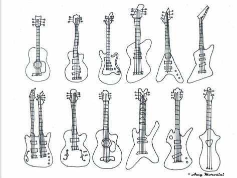 Mandalas, Guitar Fine Line Tattoo, Fine Line Guitar Tattoo, Guitar Doodle Art, Music Doodles Aesthetic, Guitar Line Drawing, Music Drawings Doodles, Doodle Guitar, Fairy Emoji