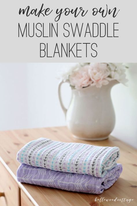 Learn how to make your own soft, light, and amazingly crinkly DIY muslin swaddle blankets with my quick and easy tutorial. #babyblankets #sewing #tutorial #muslinswaddleblankets #bellewoodcottage Cotton Muslin Baby Blanket, Couture, Swaddle How To Make, How To Sew A Swaddle Blanket, How To Sew Muslin Blanket, Sew Muslin Blanket, Muslin Swaddle Blanket Pattern, Muslin Swaddle Blanket Diy, Muslin Baby Blanket Pattern