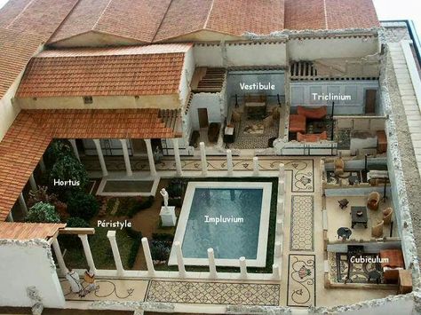 Scale model of a Roman house. Ancient Roman Houses, Imperiul Roman, Roman House, Architecture Antique, Roman Villa, Ancient Houses, Pompeii And Herculaneum, Photo Deco, Empire Romain