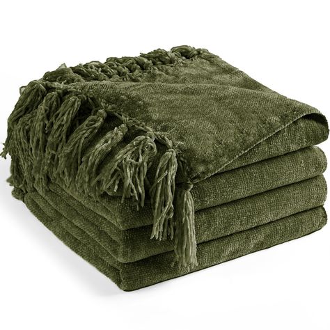 PRICES MAY VARY. Luxuriously Soft Chenille Material: Our Chenille Throw Blanket is made from premium, ultra-soft chenille fabric, providing a cozy and velvety texture that's perfect for snuggling up on the couch, bed, or chair. Its luxurious feel adds a touch of comfort and warmth to any space. Stylish Fringe Tassel Design: This throw blanket features a trendy fringe tassel design that adds a touch of elegance and bohemian charm to your home decor. The fringe tassels not only enhance the aesthet Blanket With Fringe, Trendy Fringe, Boho Throw Blanket, Chunky Knit Throw Blanket, Green Throw Blanket, Modern Blankets, Boho Blanket, Green Blanket, Outdoor Blankets