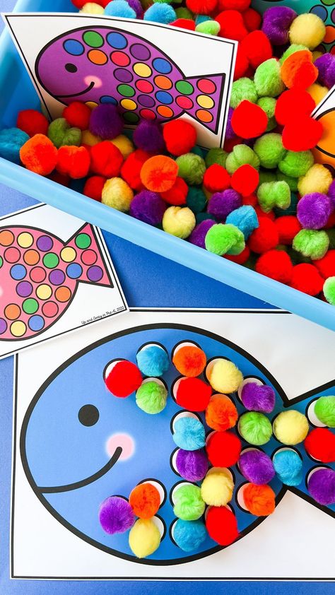 Megan • Preschool, Pre-K & TK’s Instagram profile post: “Rainbow Fish Matching Cards 🐠 Dive into this activity by setting up a sensory bin with colored manipulatives like pom-poms, beads, dyed…” The Rainbow Fish Sensory Bin, Fishing Preschool Activities, Preschool Fishing Crafts, Rainbow Fish Activity Preschool, Fish Preschool Theme, Bead Sensory Bin, Ocean Animals Sensory Bin, Gold Fish Activities For Preschool, Goldfish Preschool Activities