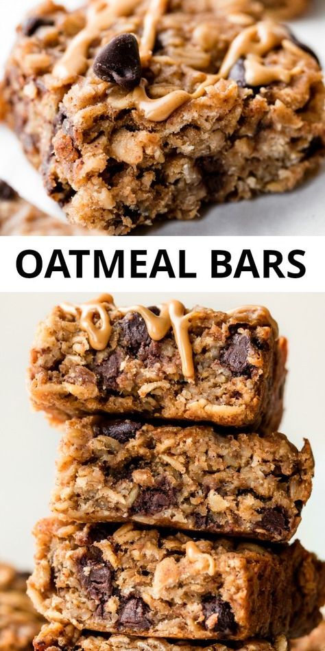 Banana Chocolate Oatmeal, Resep Oatmeal, Peanut Butter Banana Chocolate, Banana Oatmeal Bars, Peanut Butter Banana Oatmeal, Oatmeal Chocolate Chip Bars, Chocolate Oatmeal Bars, Menu Sarapan Sehat, Chocolate Chip Bars