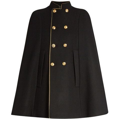 Saint Laurent Double-breasted wool cape ($1,494) ❤ liked on Polyvore featuring outerwear, coats, jackets, cape, black, double breasted cape, military cape coat, woolen cape, wool capes and yves saint laurent Military Poncho, Black Cape Coat, Military Coats, Crop Coat, Coat Cape, Military Style Coats, Wool Cape Coat, Modele Hijab, Stand Collar Coat