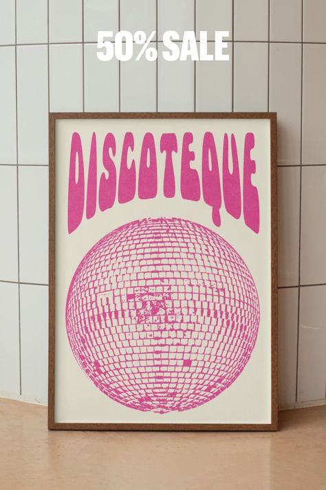 Ball Room Aesthetic, Apartment Decor Preppy, Pink Apartment Decor, Disco Wall Art, Disco Wall, Disco Ball Print, Pink Apartment, Disco Aesthetic, Y2k Posters