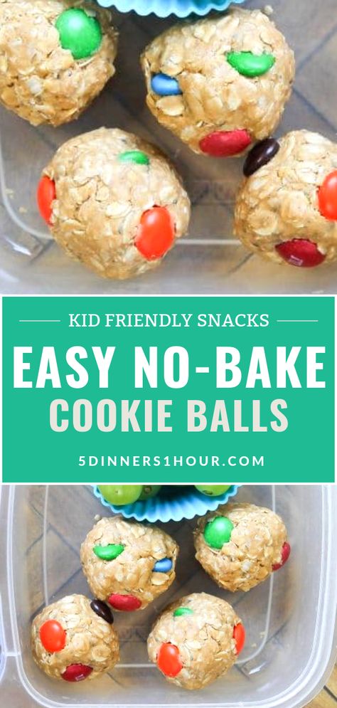 No Bake Cookie Balls Recipe, No Bake Cookie Balls, Cookies Balls, Easy Healthy Cookies, Cookie Balls Recipe, Meals For Families, 5 Dinners, Kids Snack Food, Easy No Bake Cookies