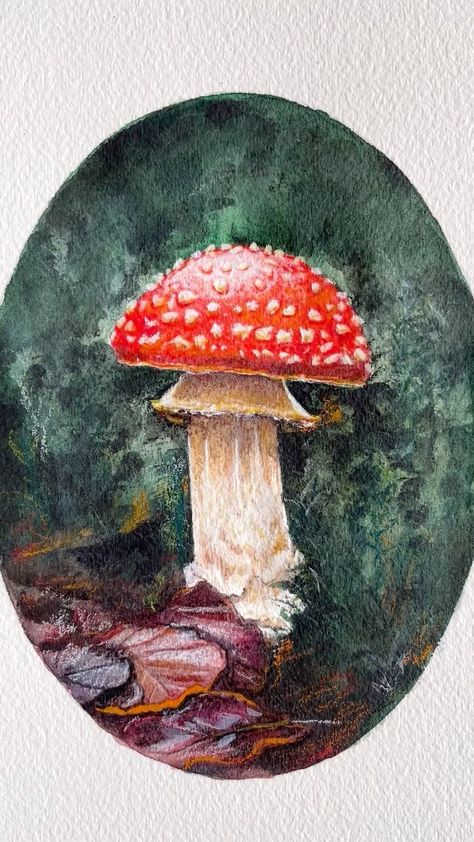 juliaockert on Instagram: a little �🍄✨ Mushroom Watercolor, Earthy Decor, Mushroom Paint, Red Mushroom, Cute Mushroom, Watercolor Mixing, Mushroom Print, Watercolour Inspiration, Illustration Watercolor