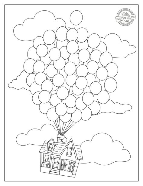 Up House Coloring Page, Coloring Book Pages Printables, Up House Drawing, House Coloring Pages For Kids, Up Coloring Pages, Up House With Balloons, Disney Coloring Pages Printables, Painting Pages, Line Art Lesson